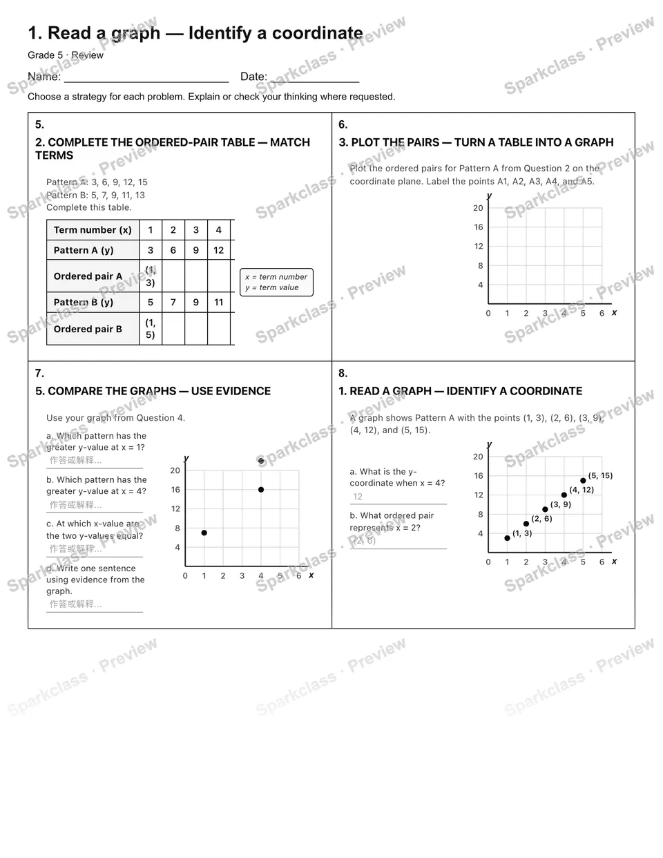 1. Read a graph — Identify a coordinate — Review — page 2