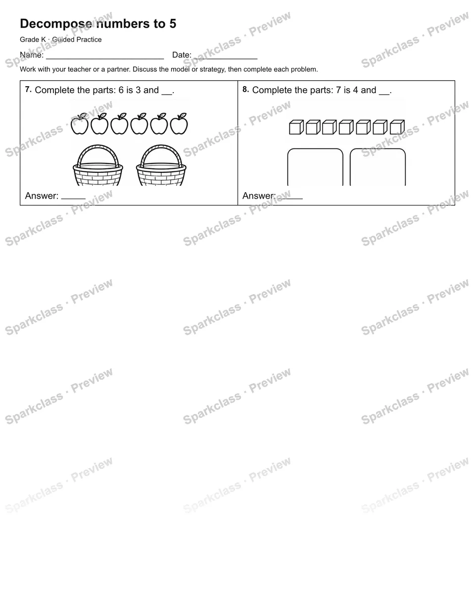 Decompose numbers to 5 — Guided Practice — page 2