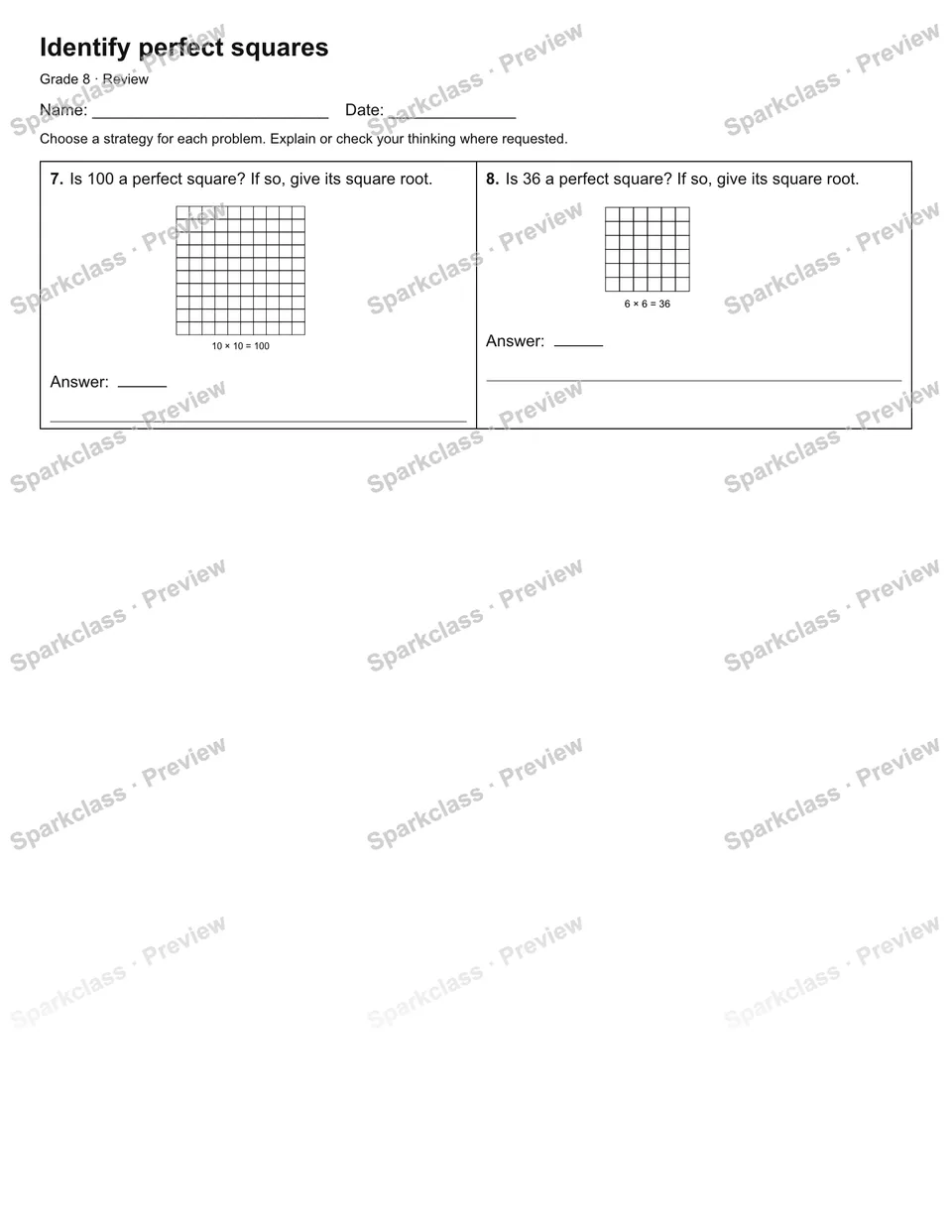 Identify perfect squares — Review — page 2