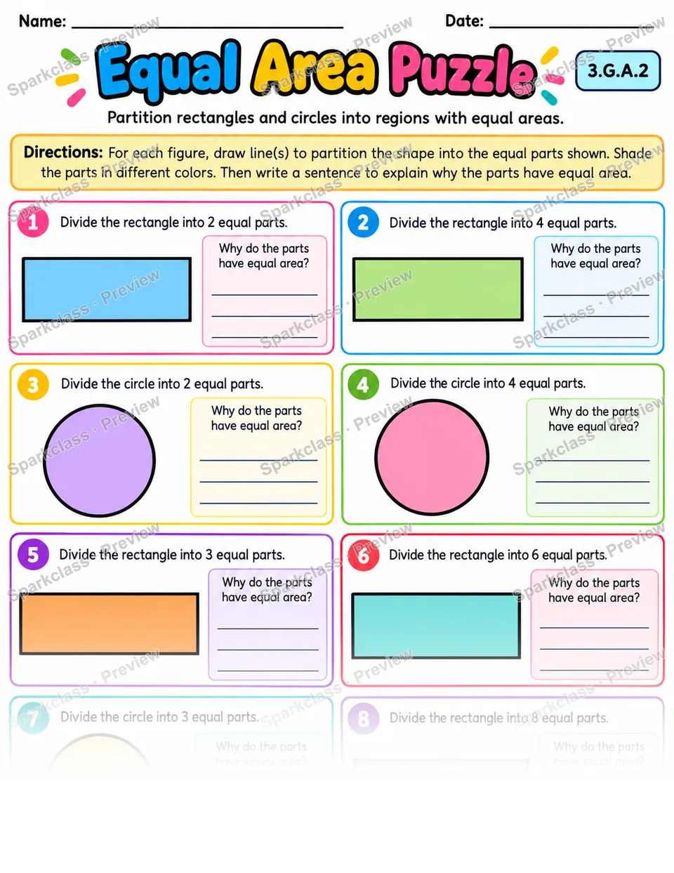 Equal Area Puzzle — Grade 3 worksheet preview