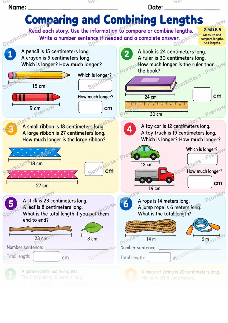 2.MD.B.5 · Length Word Problems Independent — Grade 2 worksheet preview