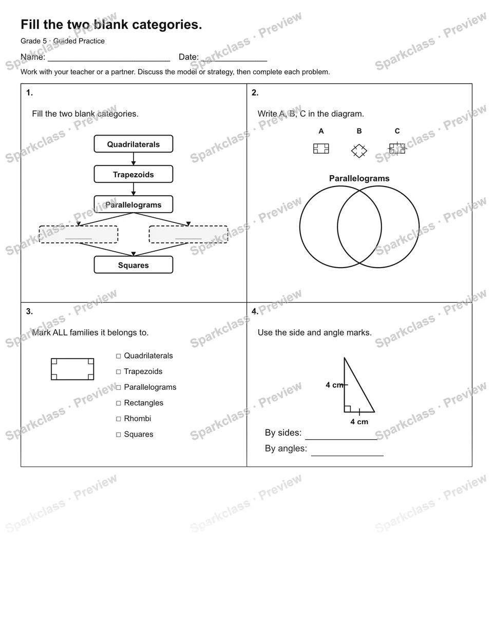 Fill the two blank categories. — Guided Practice — Grade 5 worksheet preview
