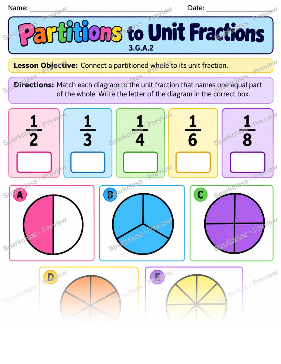 Partitions To Unit Fractions — Grade 3 worksheet preview