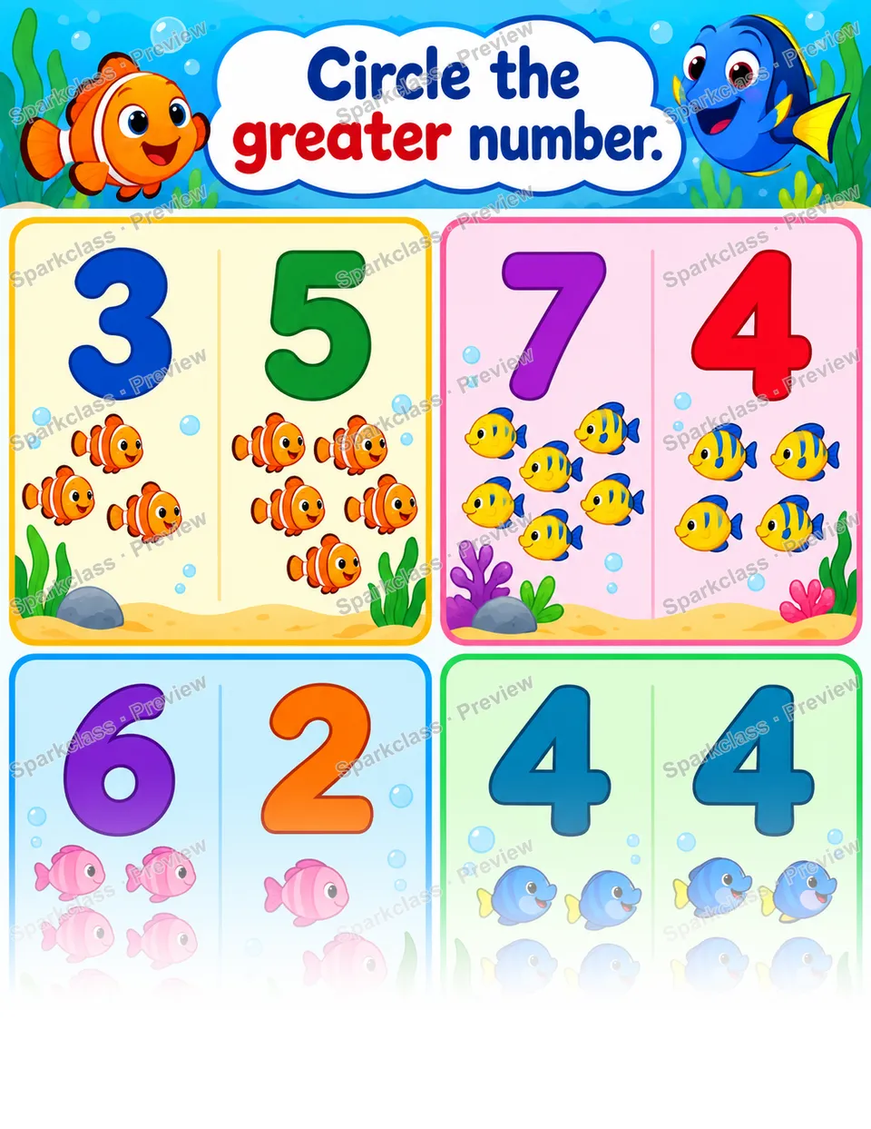 Basic Compare Numbers · Greater Number — Kindergarten worksheet preview