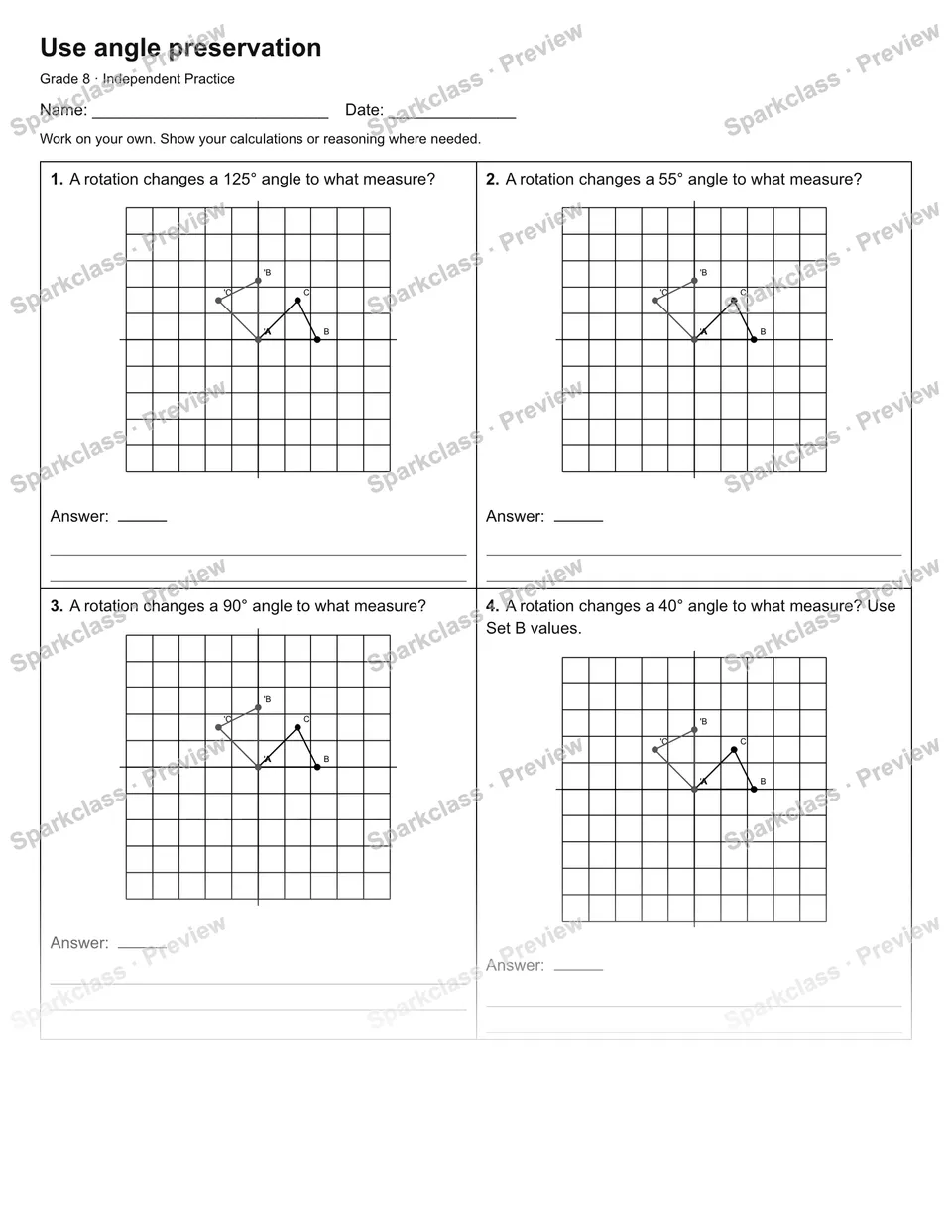 Use angle preservation — Independent Practice — Grade 8 worksheet preview