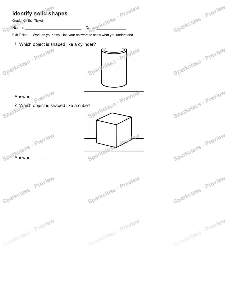 Identify solid shapes — Exit Ticket — page 2
