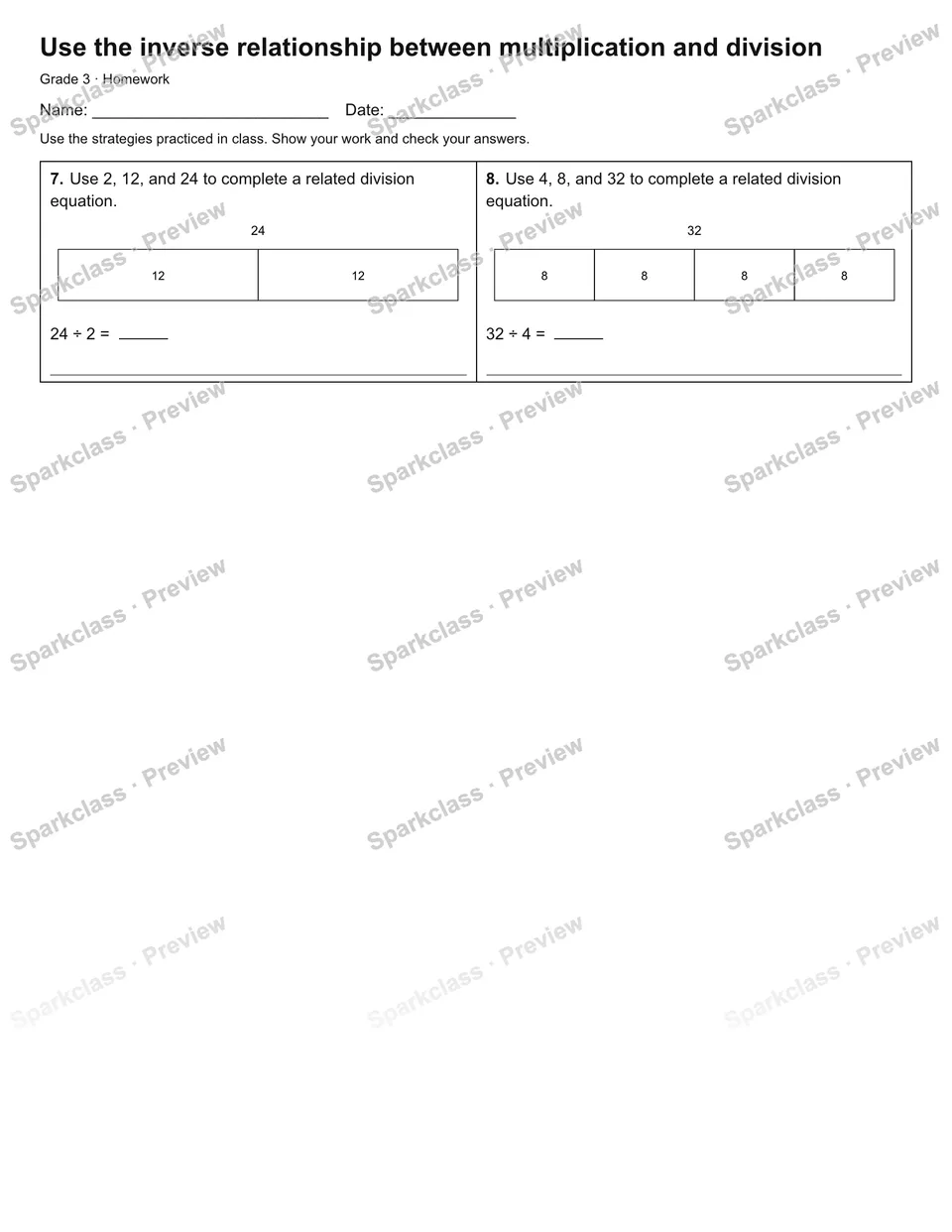 Use the inverse relationship between multiplication and division — Homework — page 2