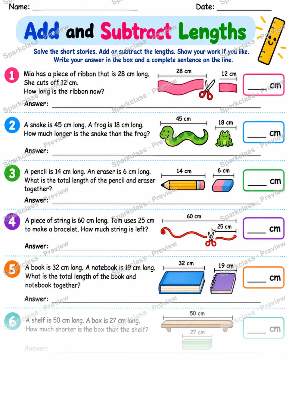2.MD.B.5 · Length Stories Homework — Grade 2 worksheet preview