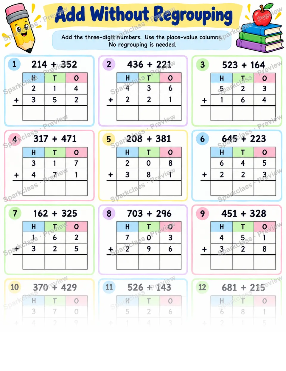Add Without Regrouping — Grade 3 worksheet preview