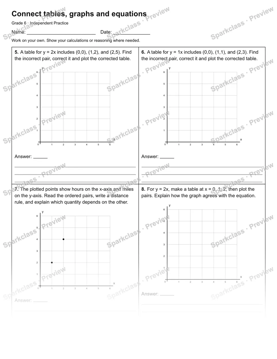 Connect tables, graphs and equations — Independent Practice — page 2