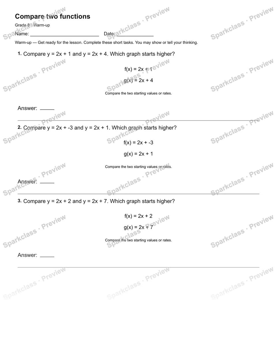 Compare two functions — Warm-up — page 2