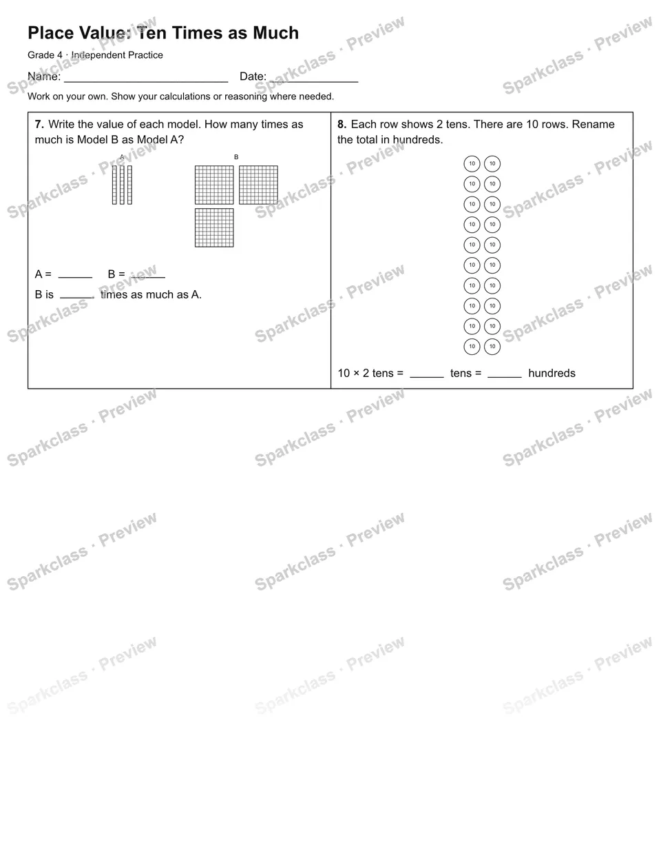 Place Value: Ten Times as Much — Independent Practice — page 2