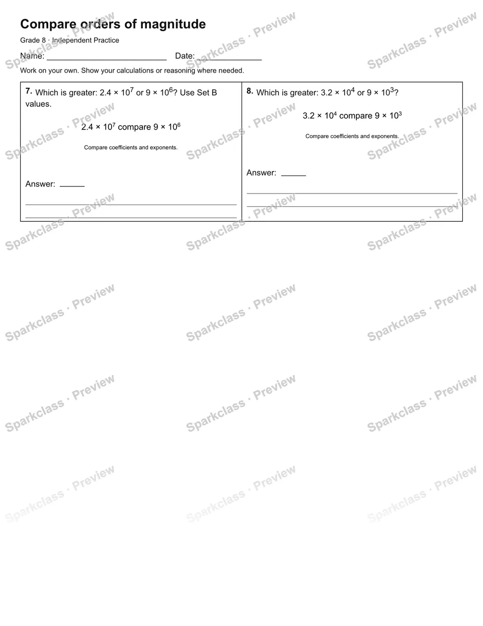 Compare orders of magnitude — Independent Practice — page 2