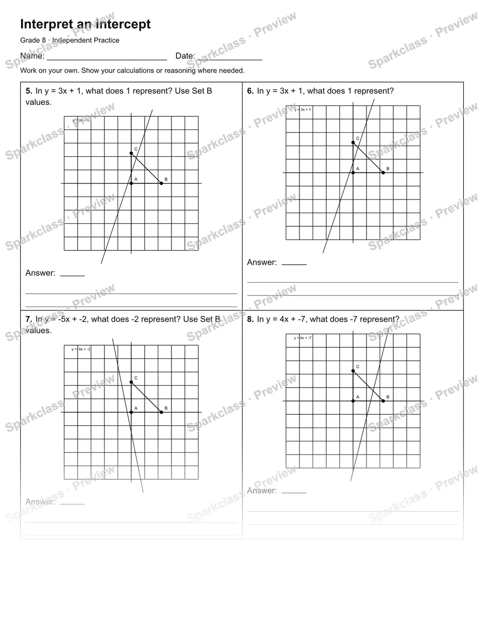 Interpret an intercept — Independent Practice — page 2