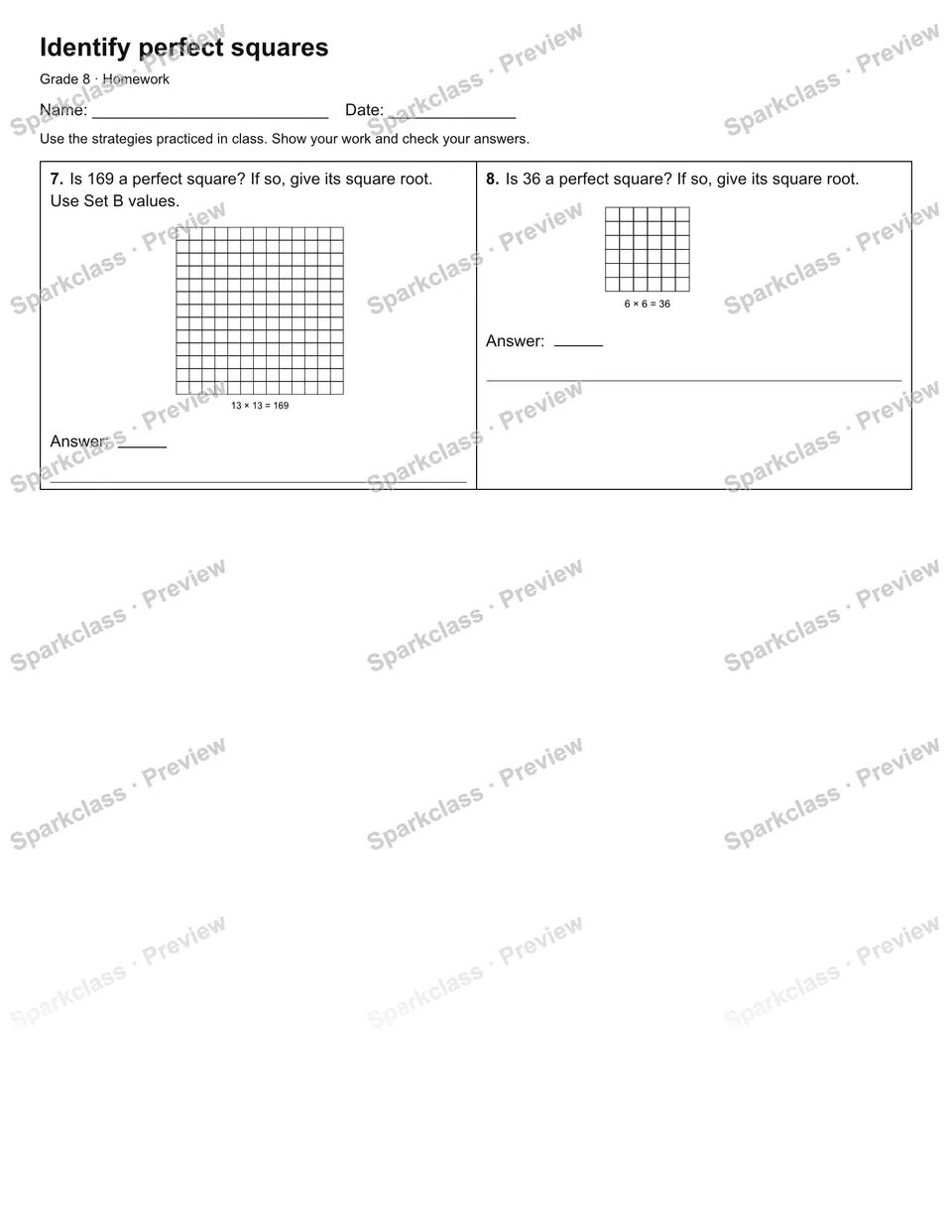 Identify perfect squares — Homework — page 2