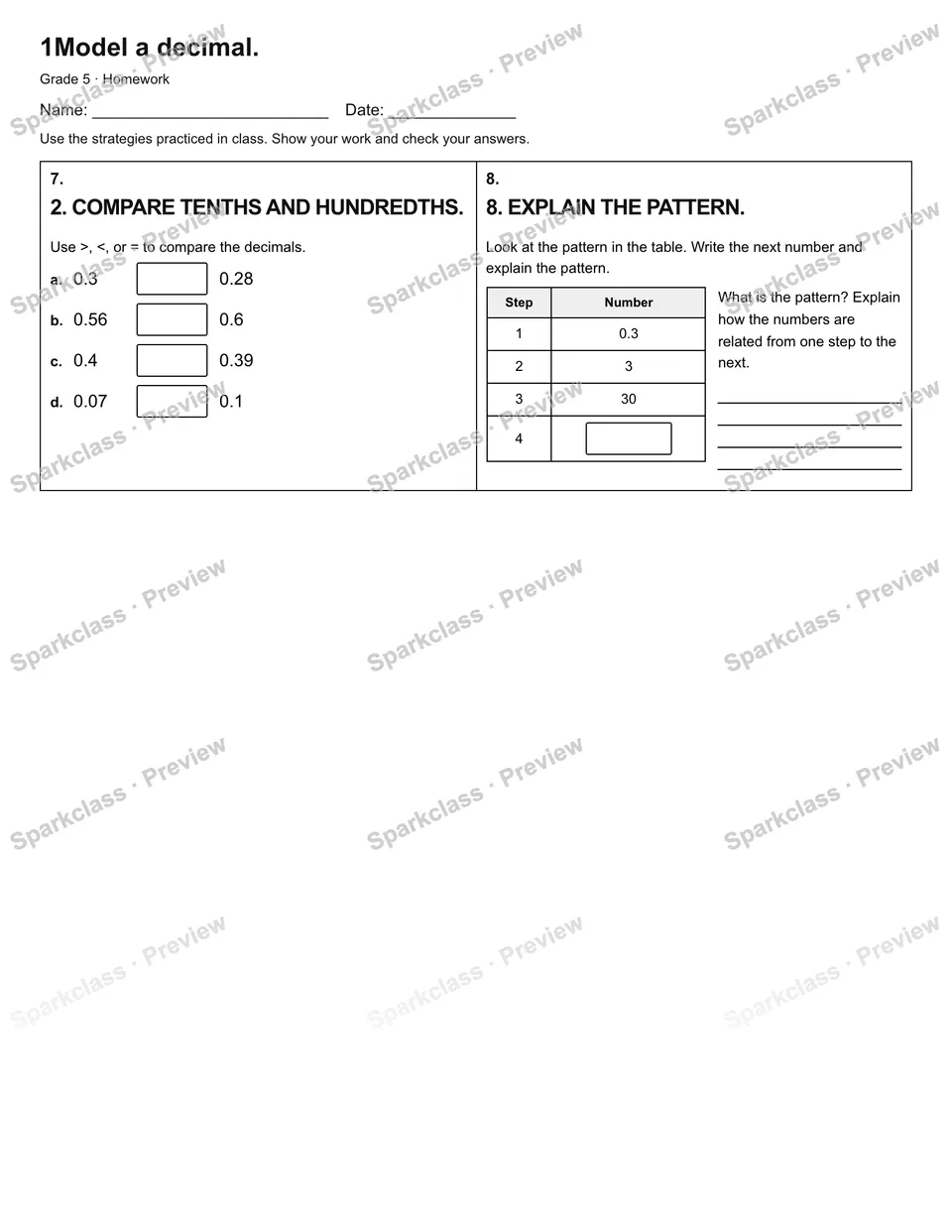 1Model a decimal. — Homework — page 2