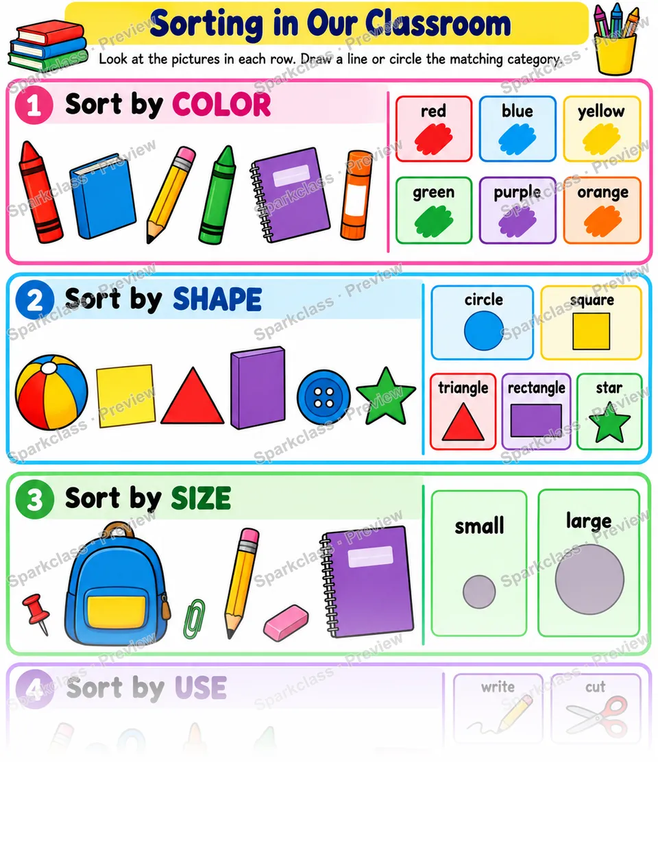 Basic Sorting in Our Classroom — Kindergarten worksheet preview
