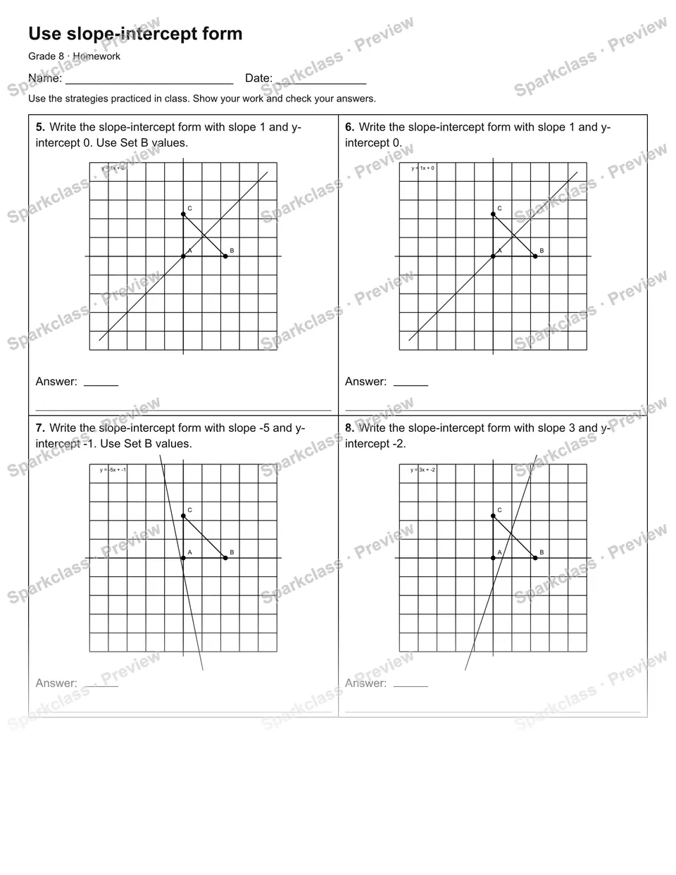 Use slope-intercept form — Homework — page 2