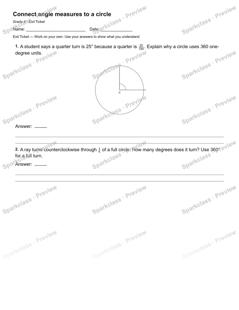Connect angle measures to a circle — Exit Ticket — page 2