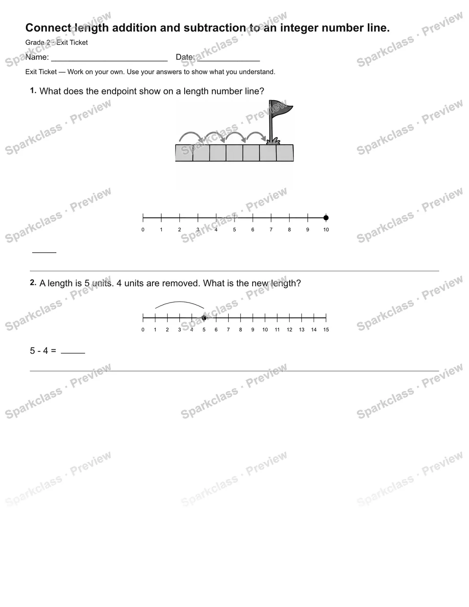 Connect length addition and subtraction to an integer number line. — Exit Ticket — page 2