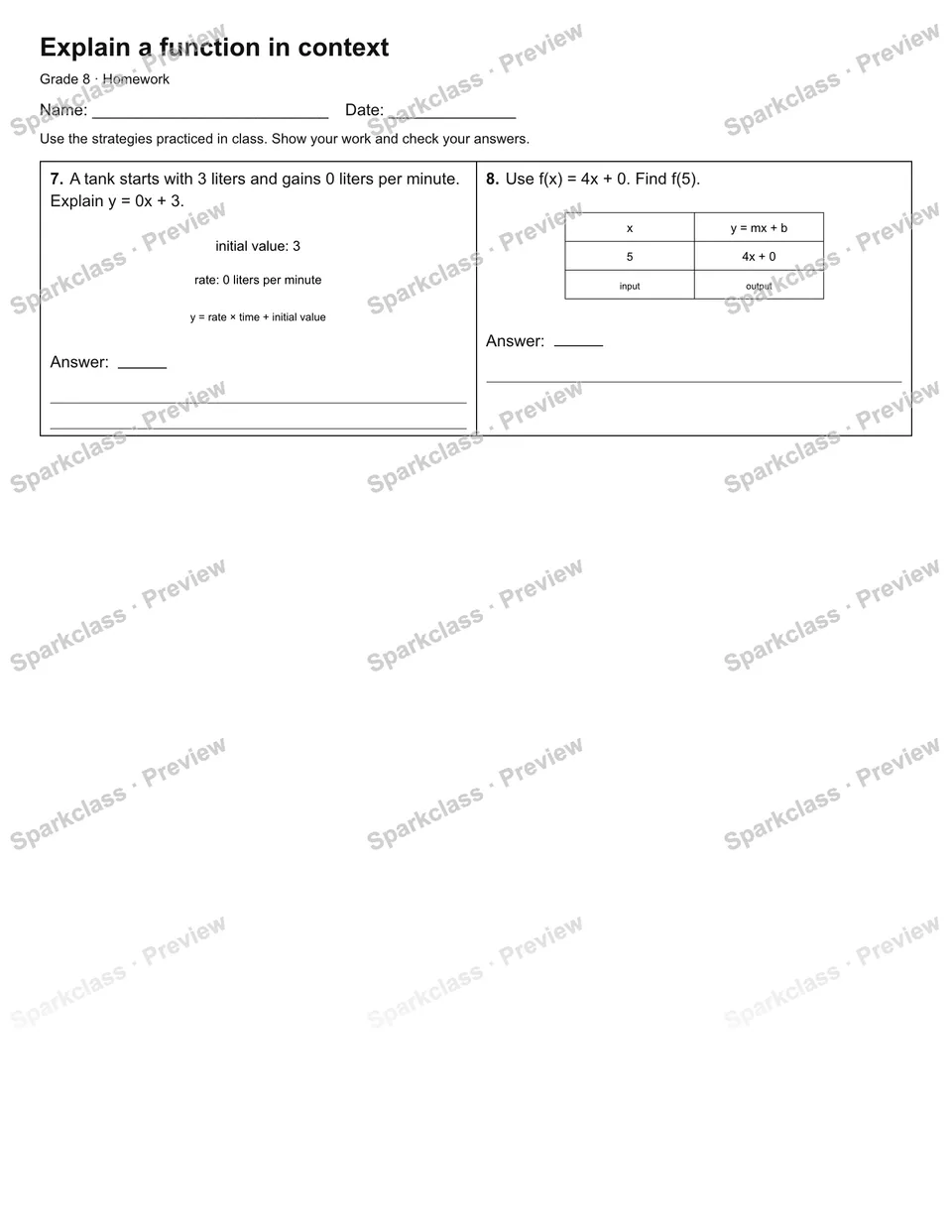 Explain a function in context — Homework — page 2