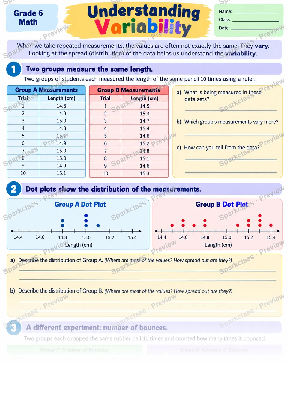 Variability — Grade 6 worksheet preview
