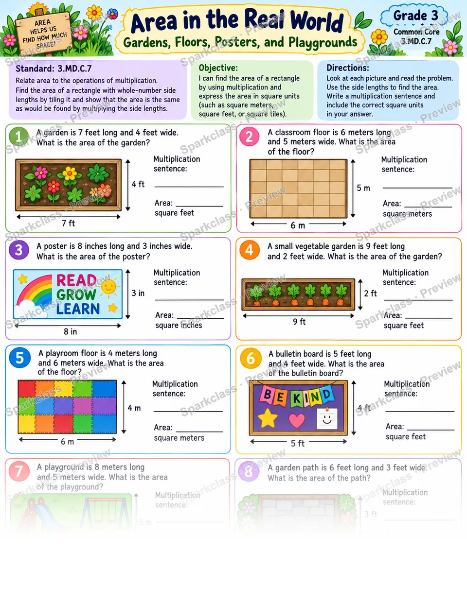Real World Area 01 — Grade 3 worksheet preview