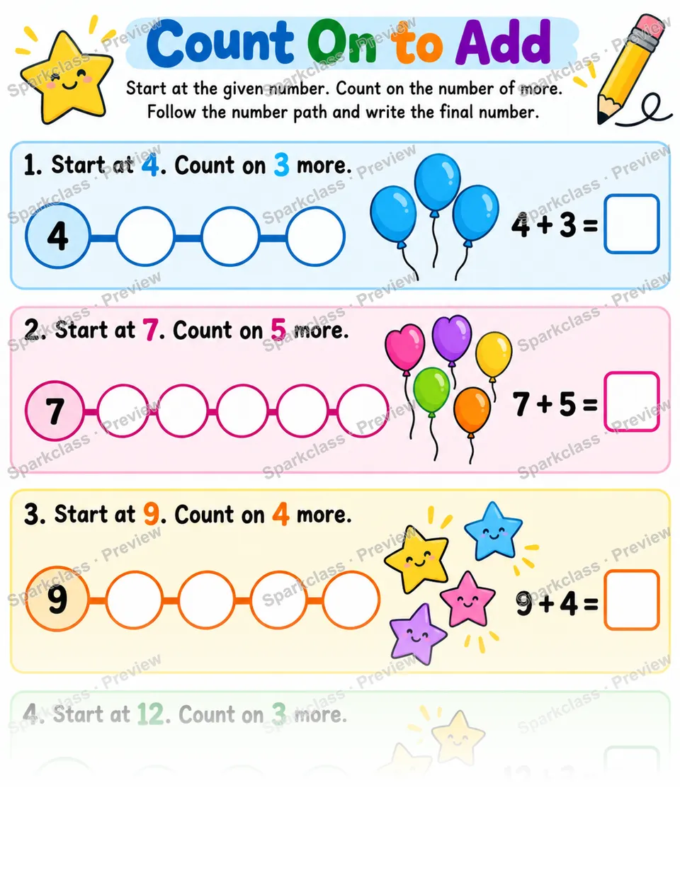 Start At Number — Grade 1 worksheet preview