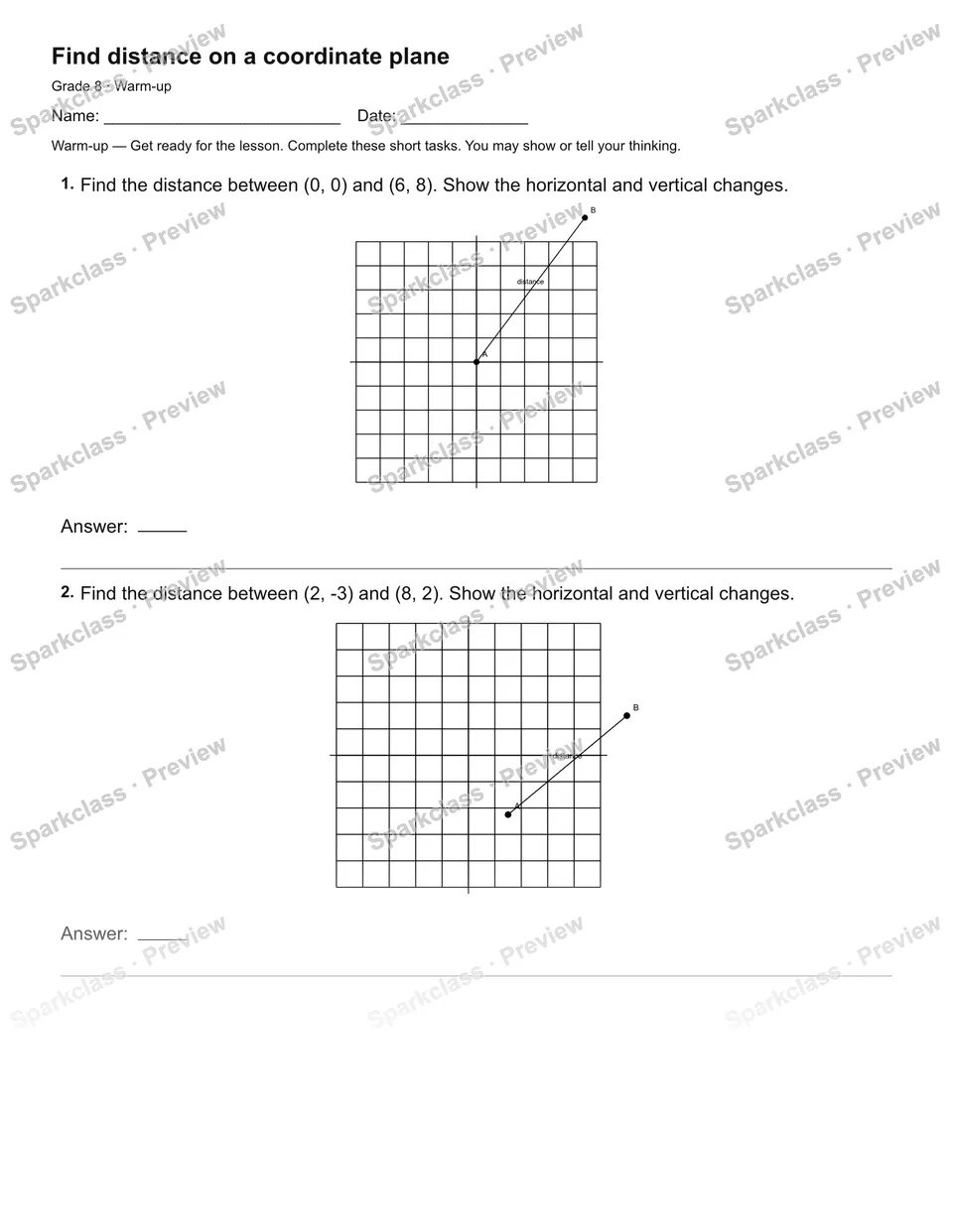 Find distance on a coordinate plane — Warm-up — page 2