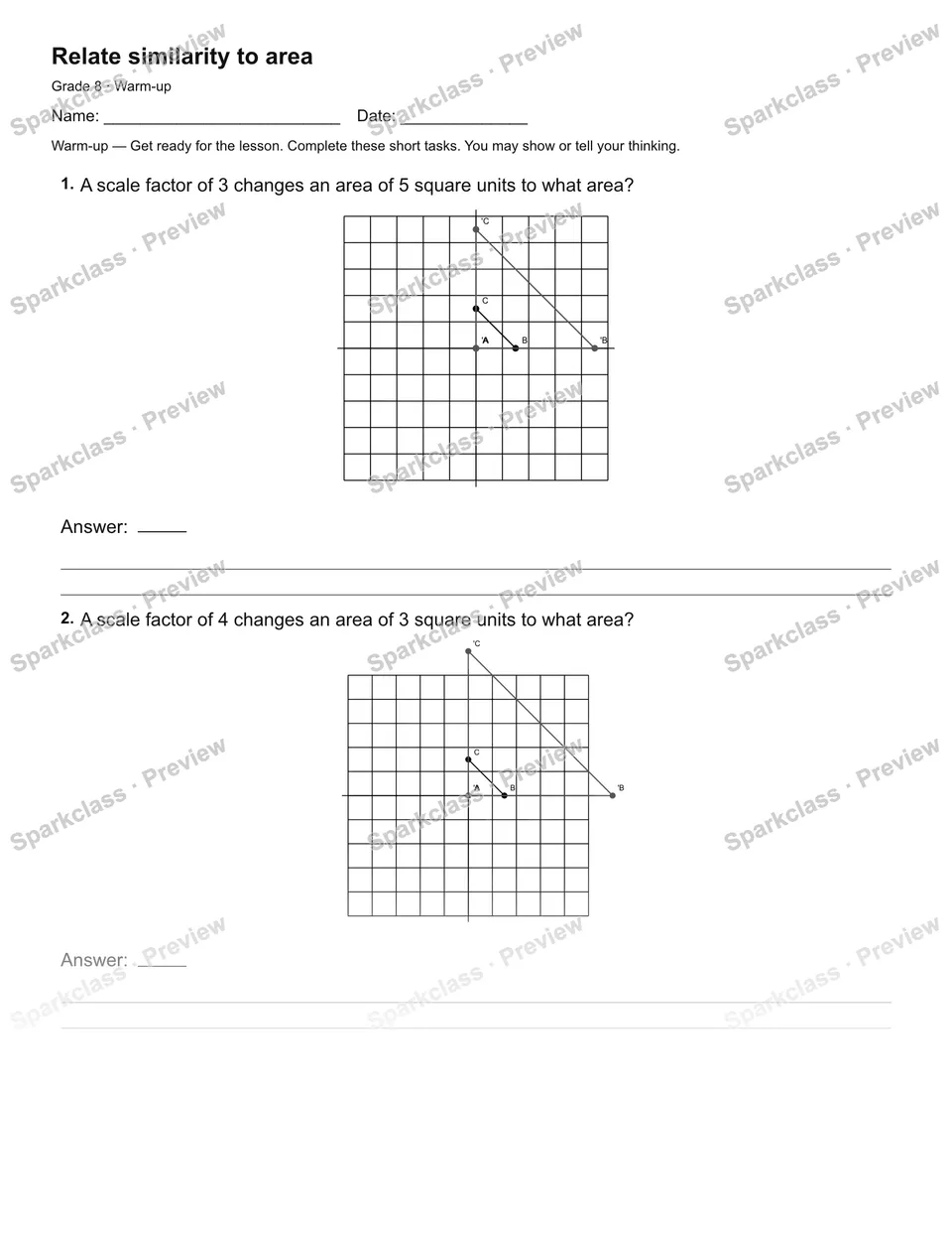 Relate similarity to area — Warm-up — page 2