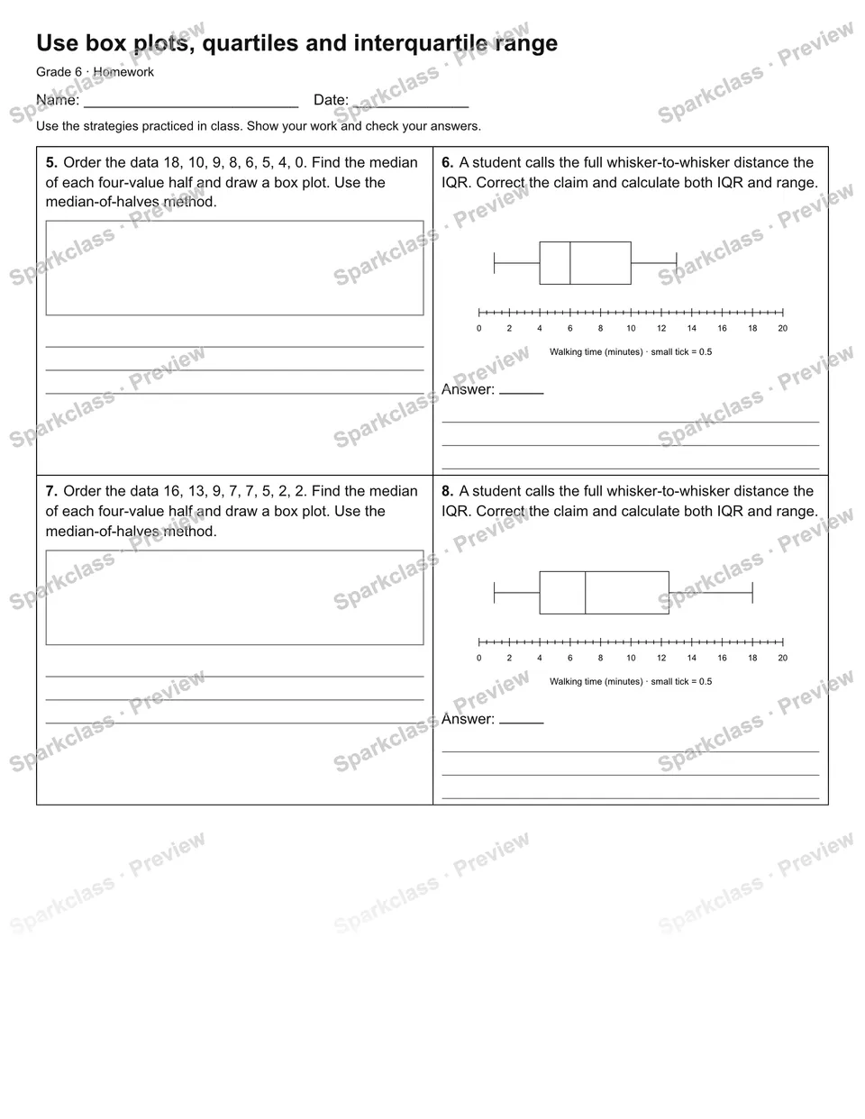 Use box plots, quartiles and interquartile range — Homework — page 2
