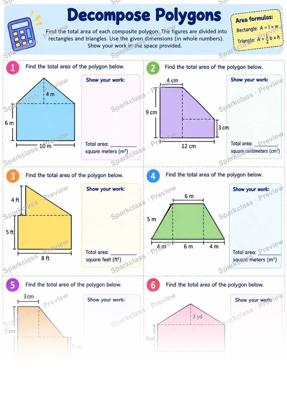 Decompose Polygons — Grade 6 worksheet preview