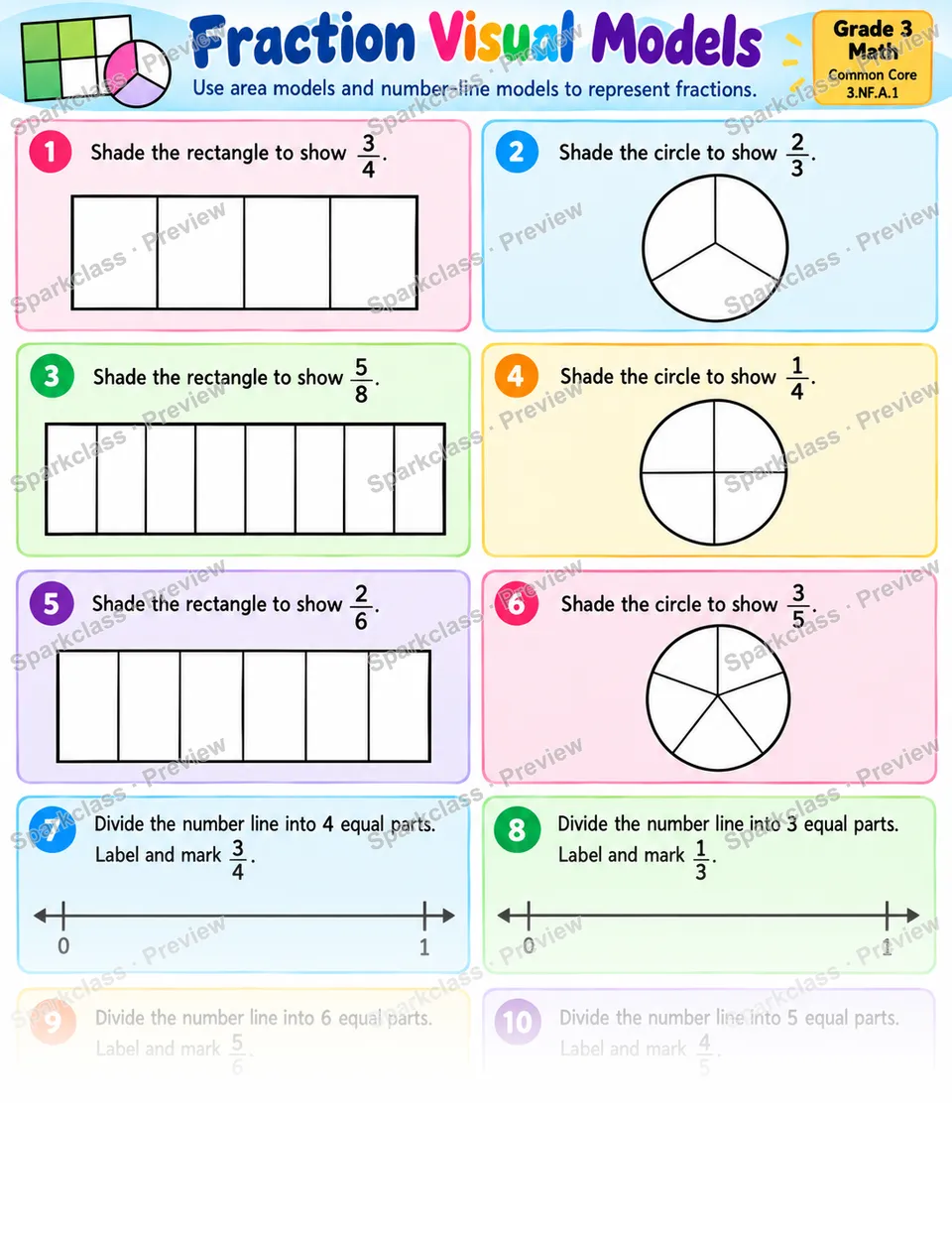 Fraction Visual Models — Grade 3 worksheet preview