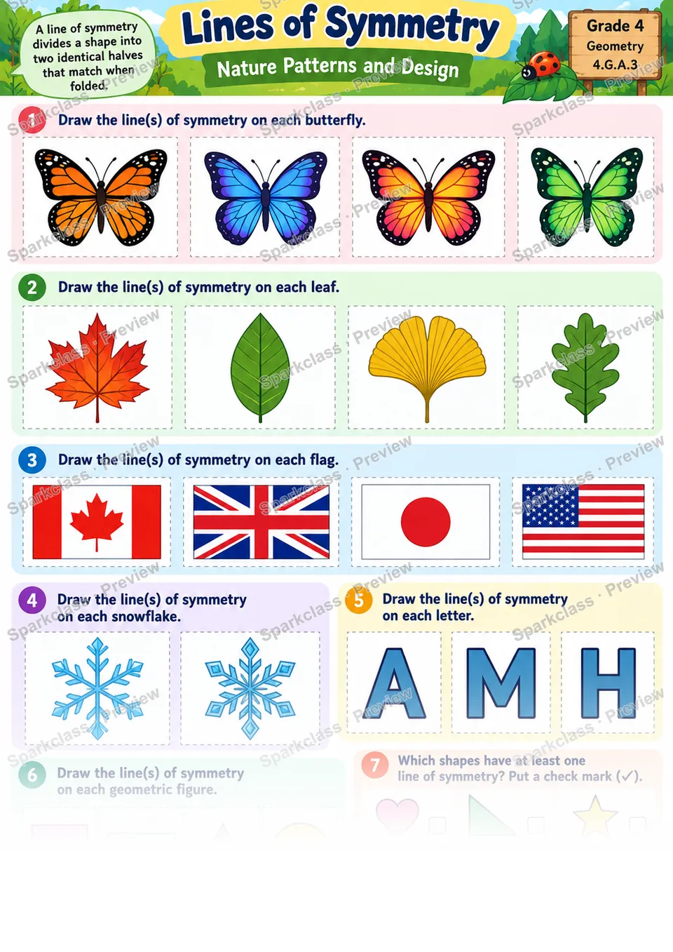 Lines of Symmetry — Grade 4 worksheet preview