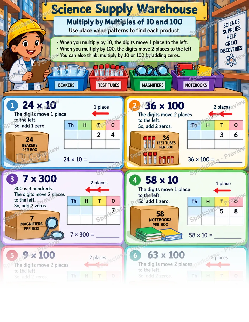 Multiply by Multiples of 10 and 100 — Grade 4 worksheet preview