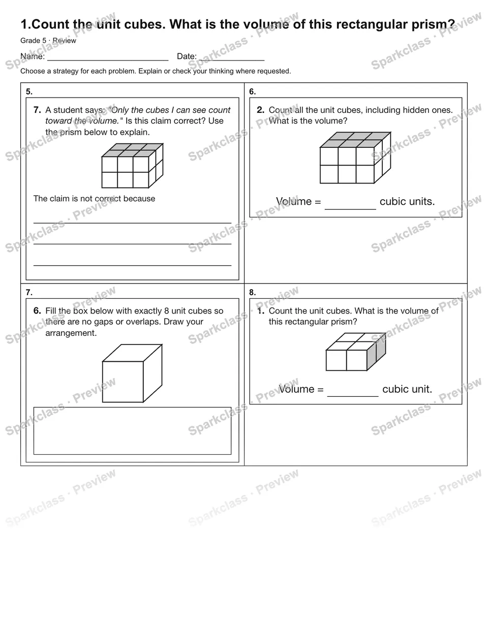 1.Count the unit cubes. What is the volume of this rectangular prism? — Review — page 2
