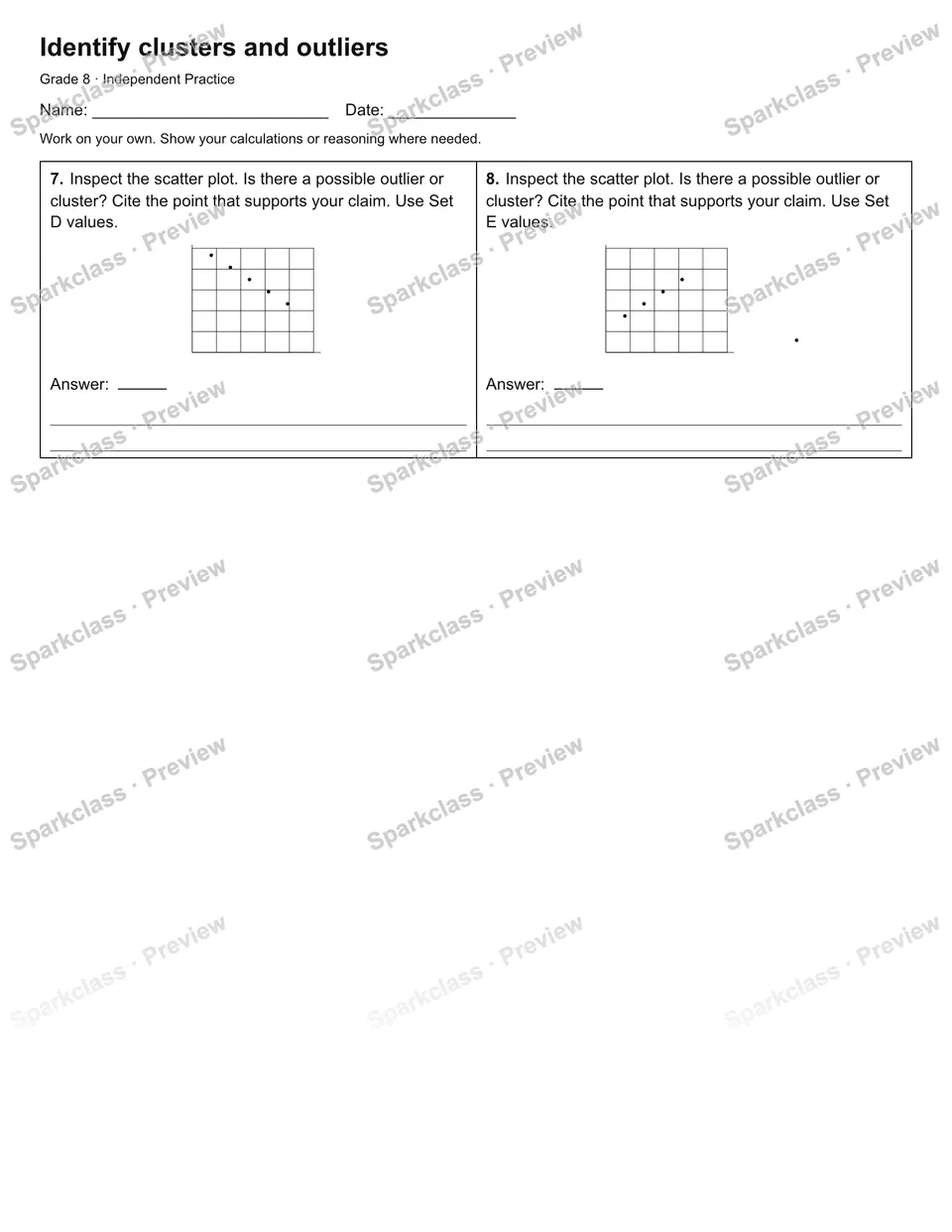 Identify clusters and outliers — Independent Practice — page 2