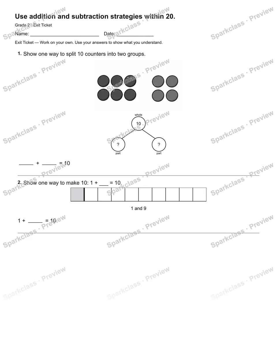 Use addition and subtraction strategies within 20. — Exit Ticket — page 2