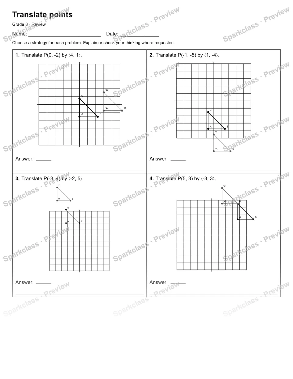Translate points — Review — Grade 8 worksheet preview