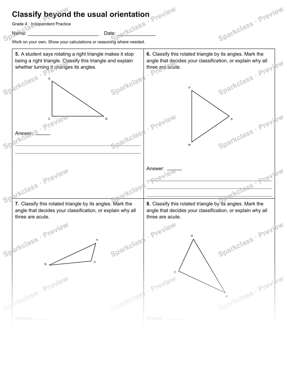 Classify beyond the usual orientation — Independent Practice — page 2
