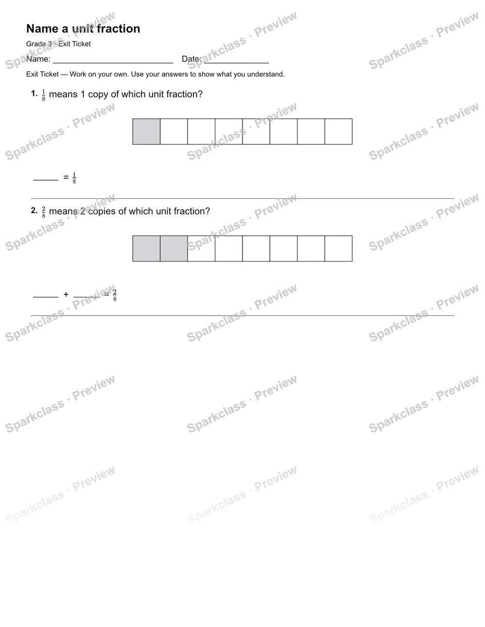 Name a unit fraction — Exit Ticket — page 2