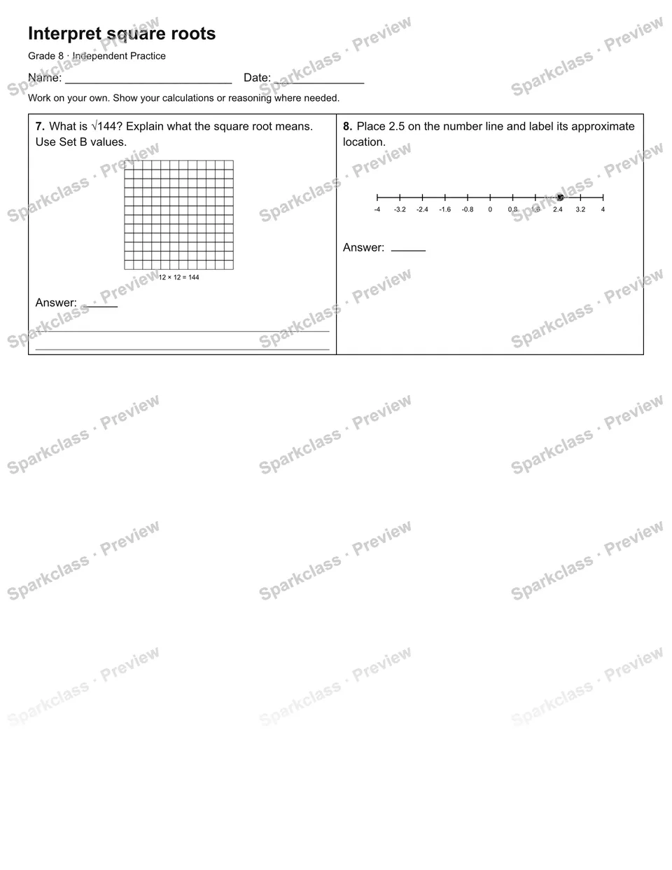 Interpret square roots — Independent Practice — page 2