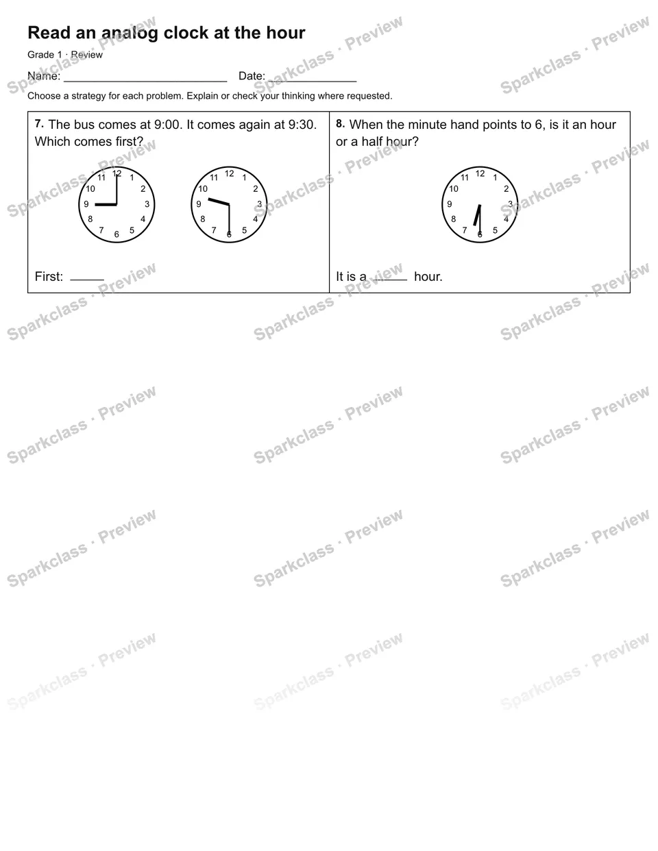 Read an analog clock at the hour — Review — page 2