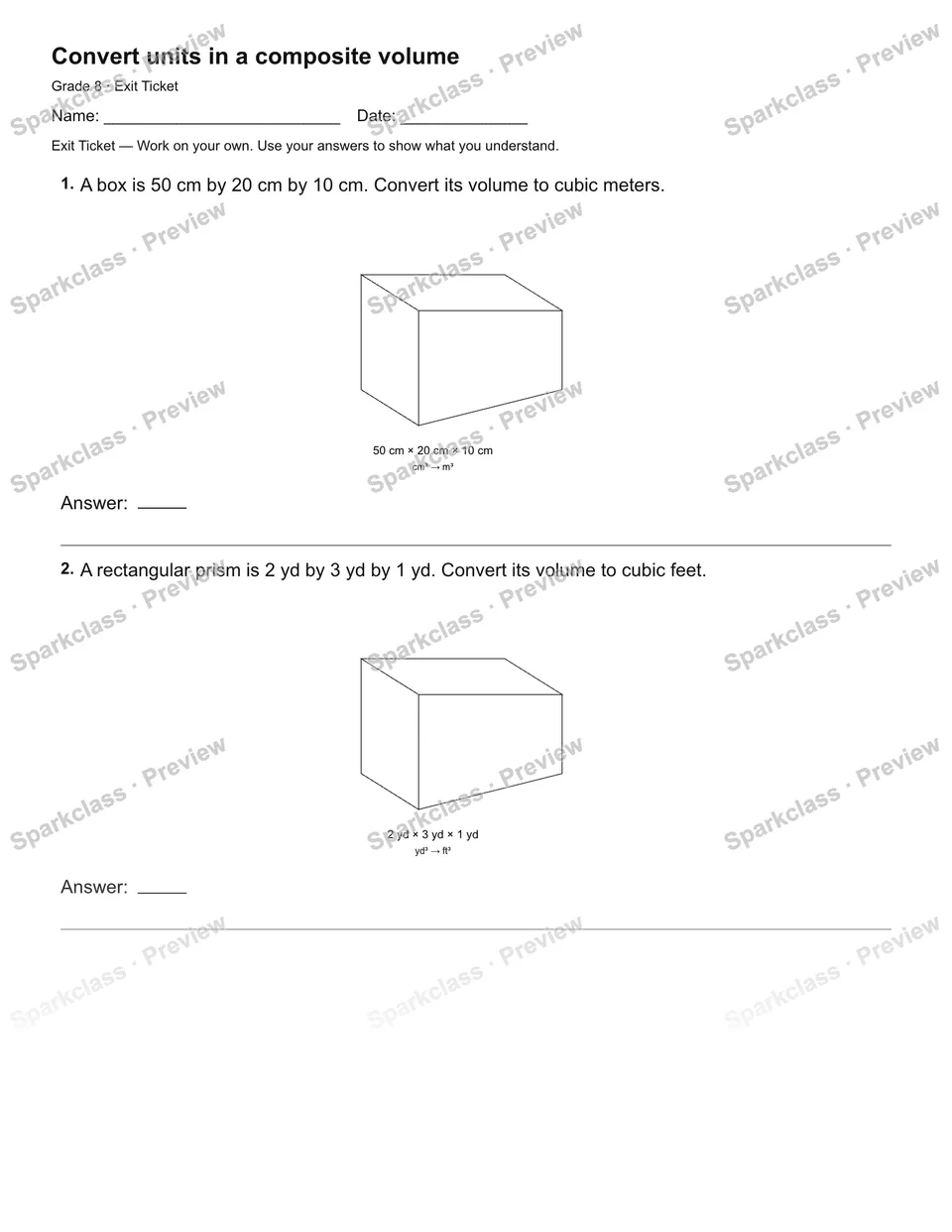 Convert units in a composite volume — Exit Ticket — page 2