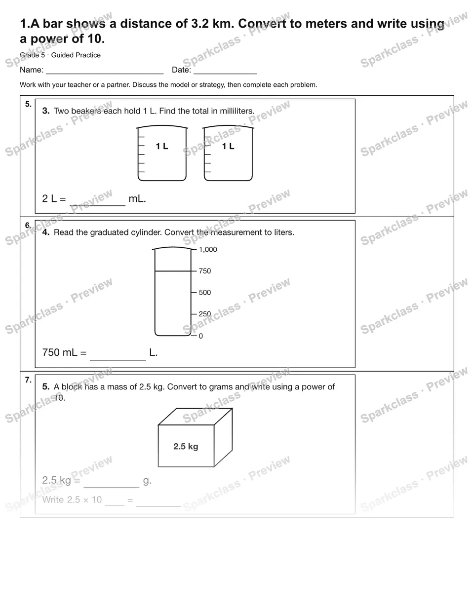 1.A bar shows a distance of 3.2 km. Convert to meters and write using a power of 10. — Guided Practice — page 2