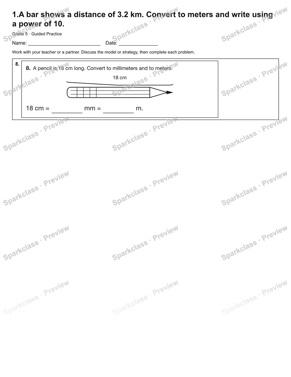 1.A bar shows a distance of 3.2 km. Convert to meters and write using a power of 10. — Guided Practice — page 3