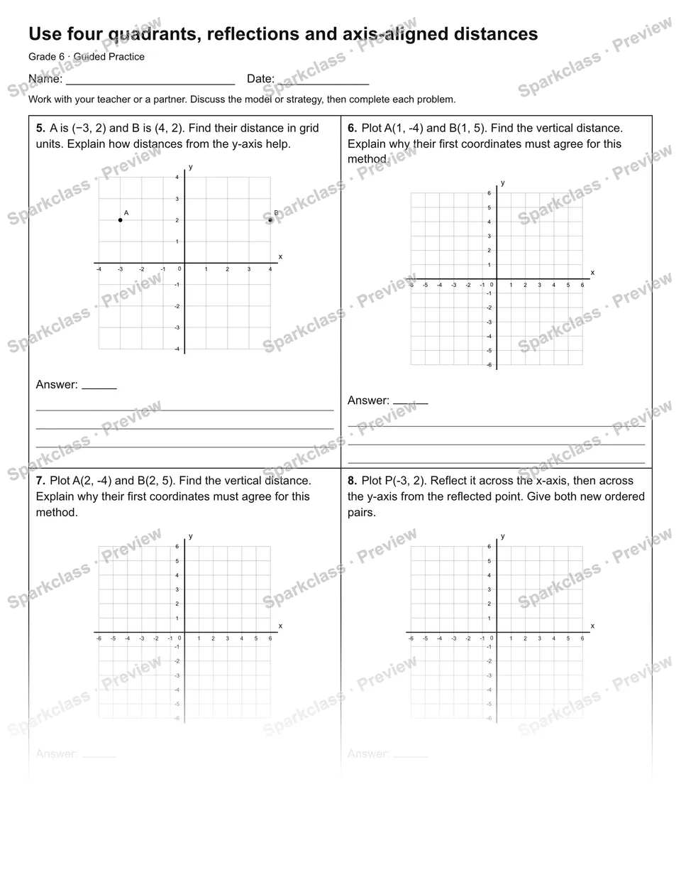 Use four quadrants, reflections and axis-aligned distances — Guided Practice — page 2