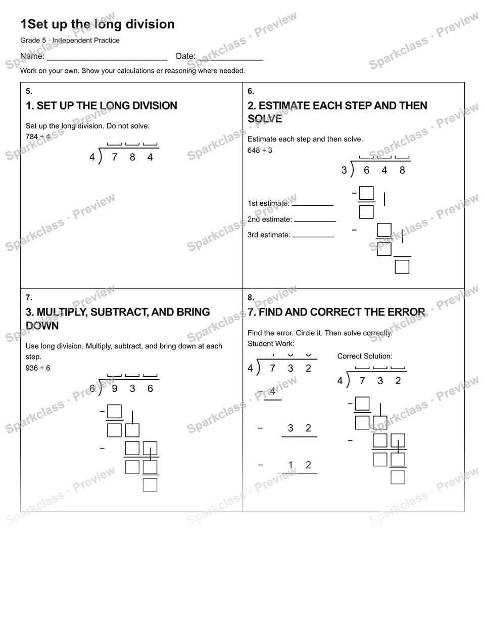 1Set up the long division — Independent Practice — page 2
