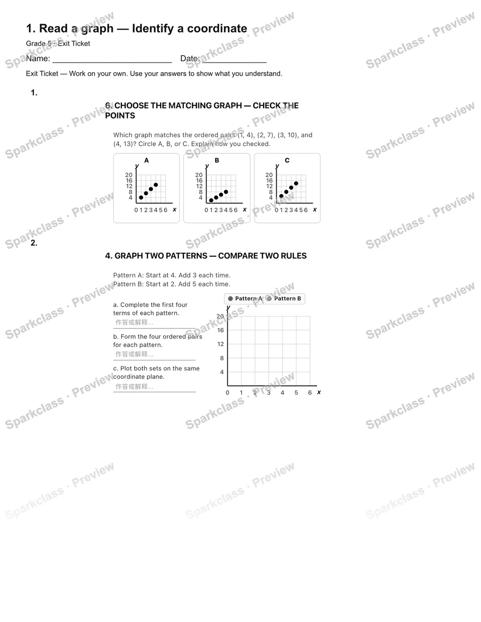 1. Read a graph — Identify a coordinate — Exit Ticket — page 2