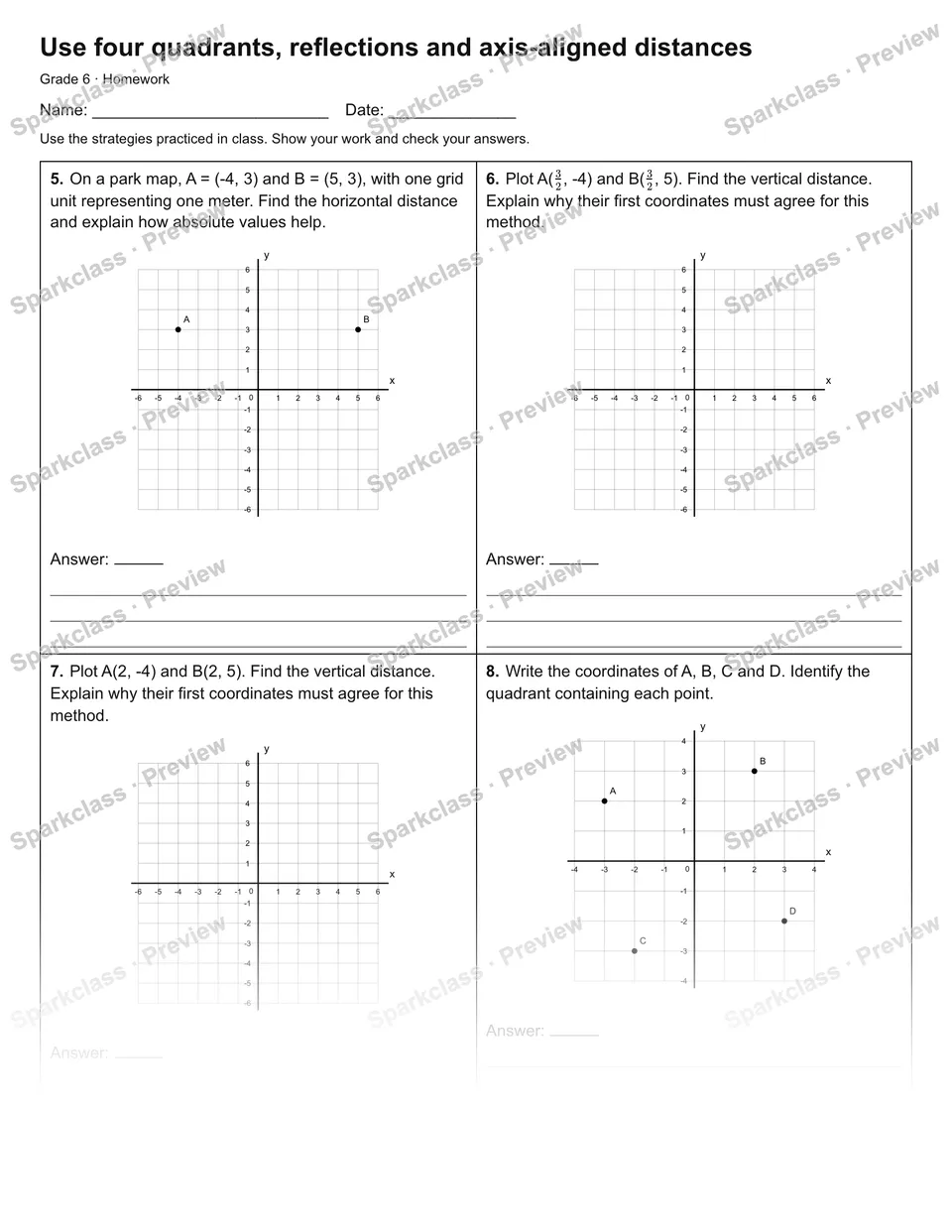 Use four quadrants, reflections and axis-aligned distances — Homework — page 2